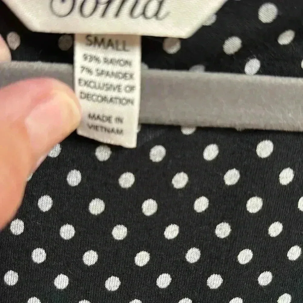 Soma Sleepwear Gown/Sleep Shirt Black With White Dots Size Small - Picture 5 of 6